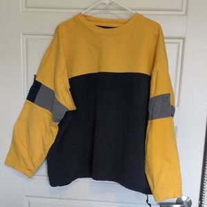 Vintage yellow and navy blue Burnside colorblock Sweatshirt